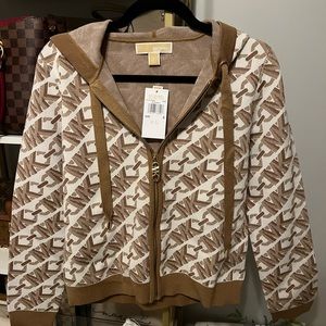 Michael Kors Empire Signature Logo Jacquard Zip-Up Hoodie